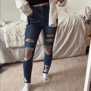 Stylish Distressed Skinny Blue Jeans for Women